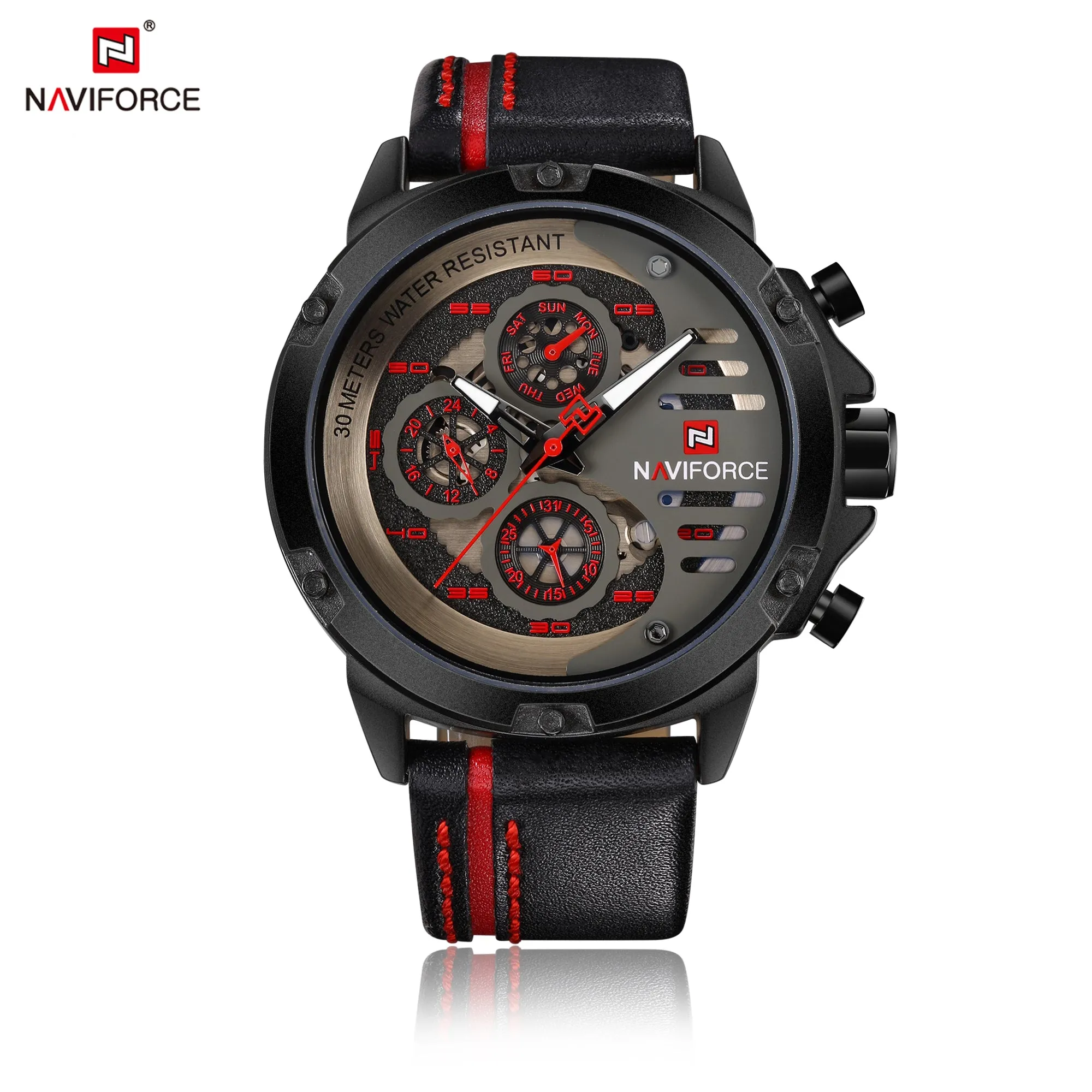 NAVIFORCE Sport Military Watches for Men Waterproof Watch Analog Quartz Leather Band Date Calendar Clock Wristwatch NF9110