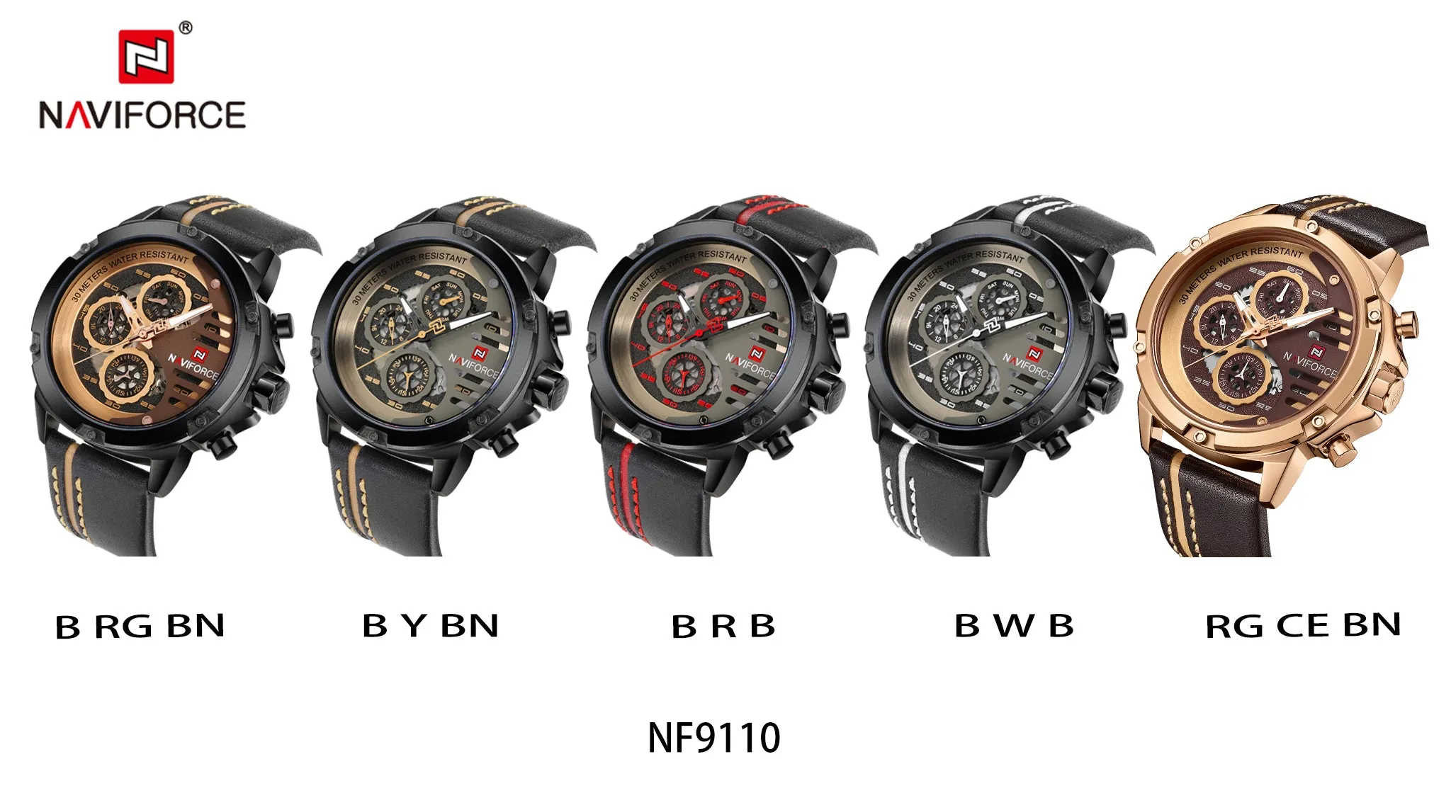 NAVIFORCE Sport Military Watches for Men Waterproof Watch Analog Quartz Leather Band Date Calendar Clock Wristwatch NF9110