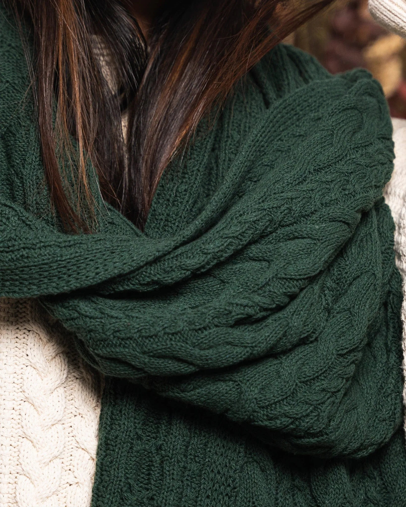 Nebula Recycled Cotton Cable Knit Vegan Scarf | Forest Green