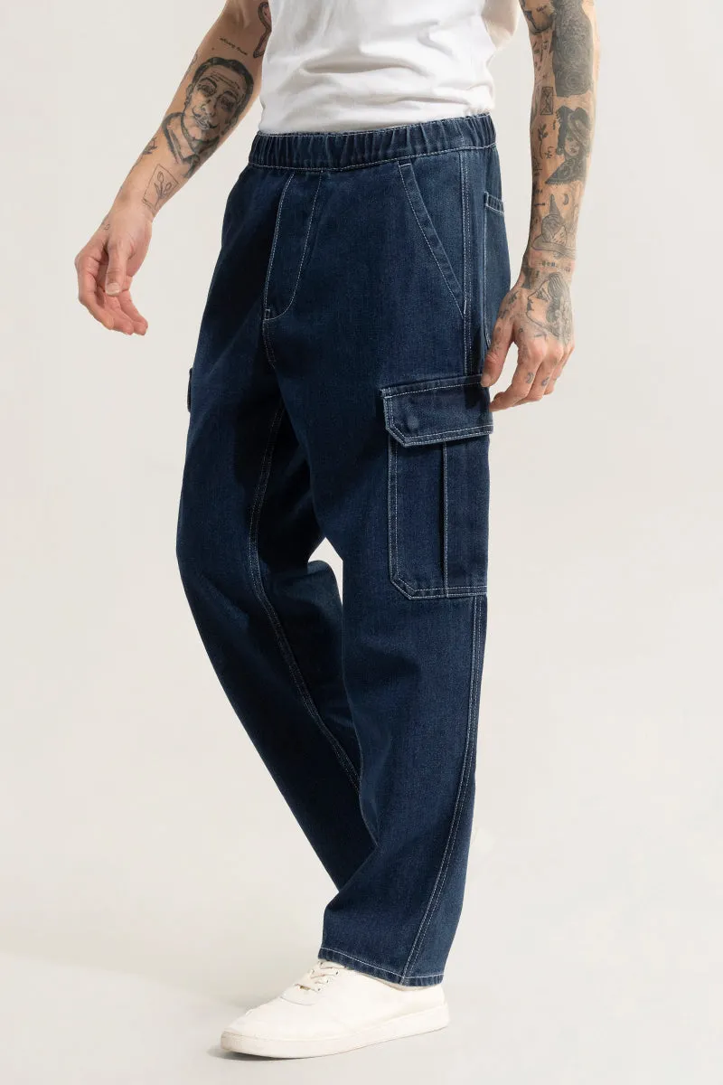 Pull On Denim Blue Baggy Fit Jeans