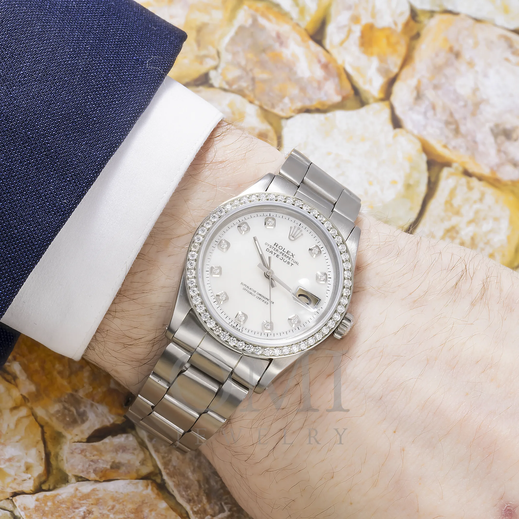 ROLEX DATEJUST 1601 36MM, WHITE DIAMOND DIAL WITH STAINLESS STEEL OYSTER BRACELET