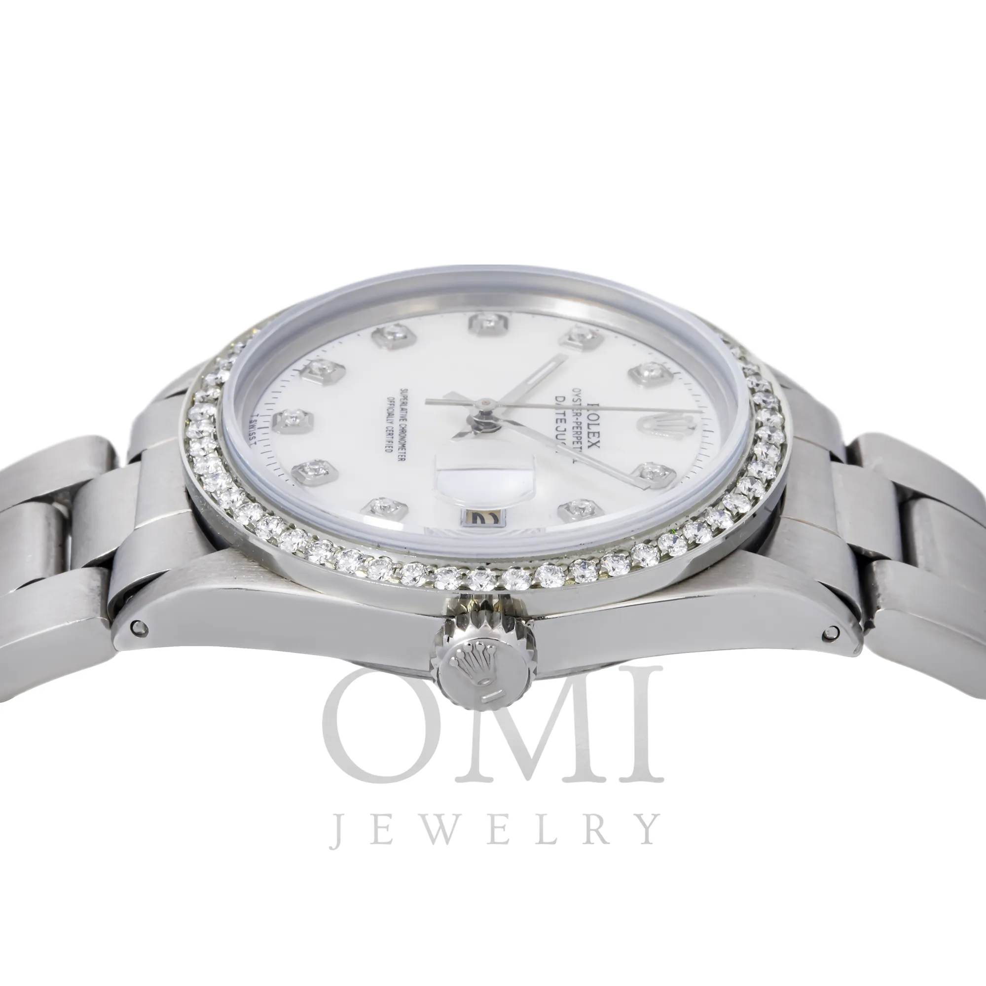 ROLEX DATEJUST 1601 36MM, WHITE DIAMOND DIAL WITH STAINLESS STEEL OYSTER BRACELET