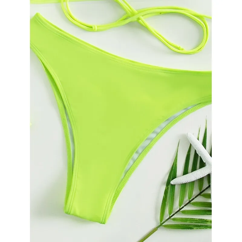 Sexy neonfarbenes 3-teiliges Bikini-Set mit Cover-Up-Hoodie-Crop-Top