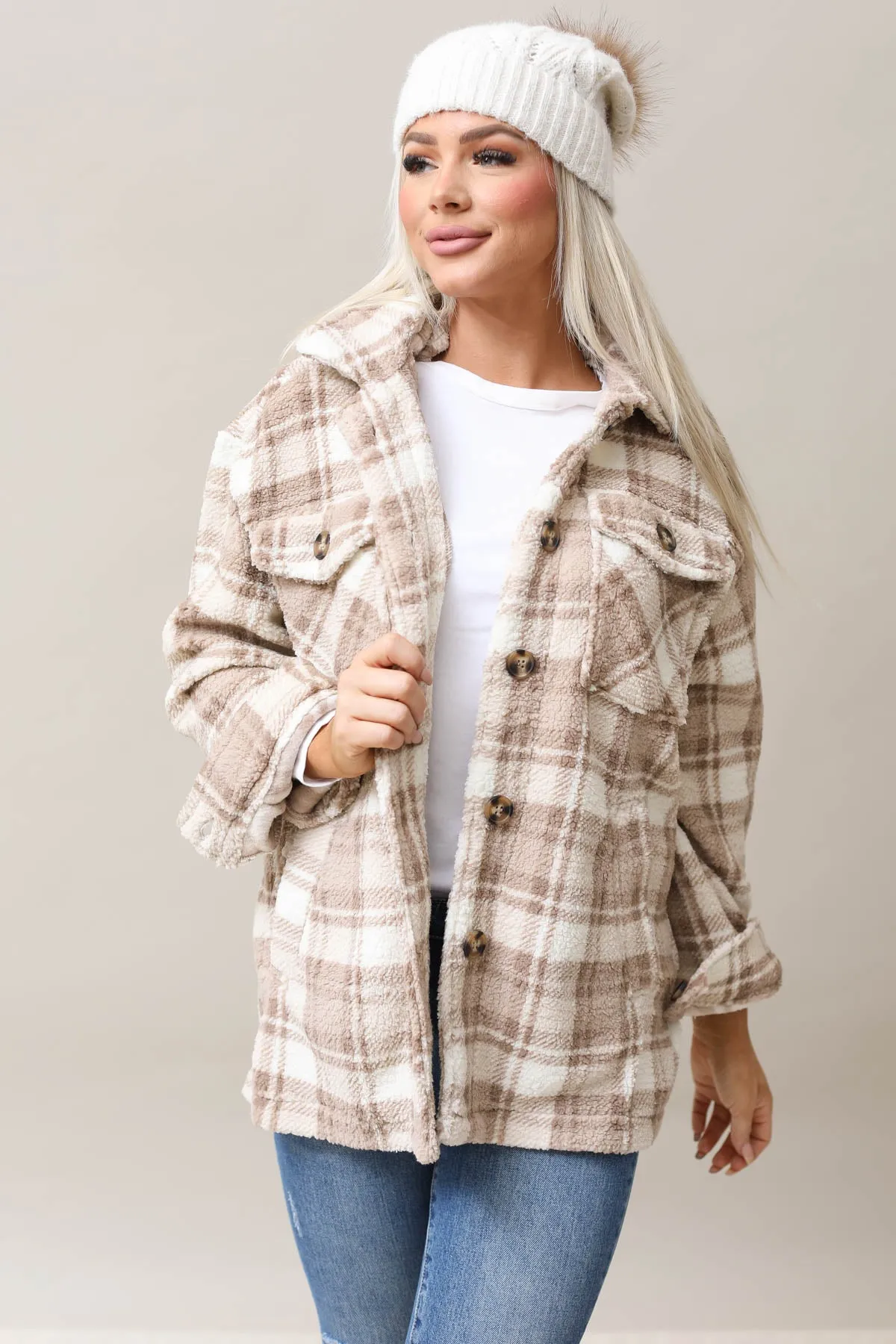 Sherpa Fleece Plaid Jacket