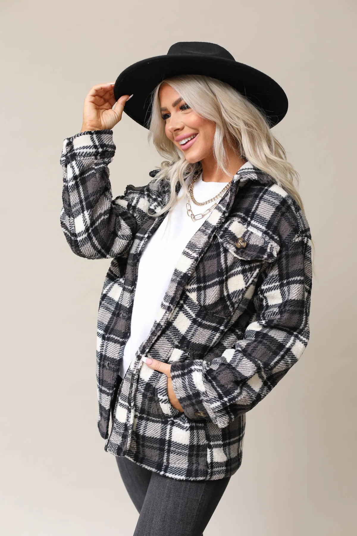 Sherpa Fleece Plaid Jacket