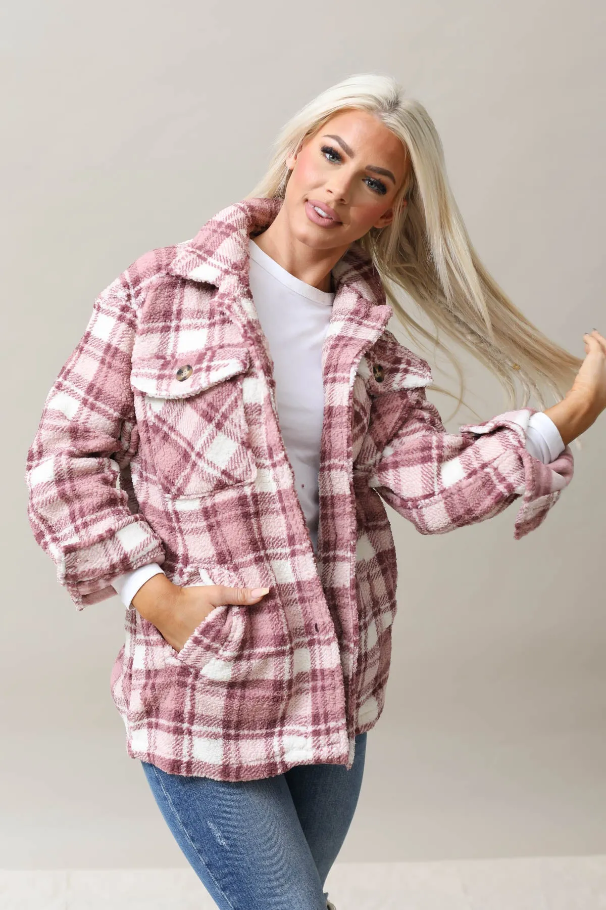 Sherpa Fleece Plaid Jacket