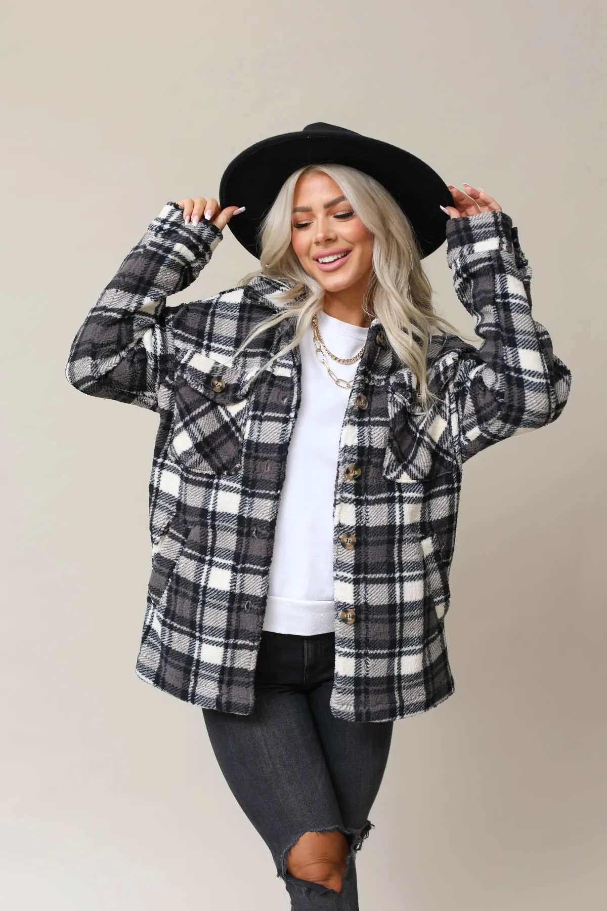 Sherpa Fleece Plaid Jacket