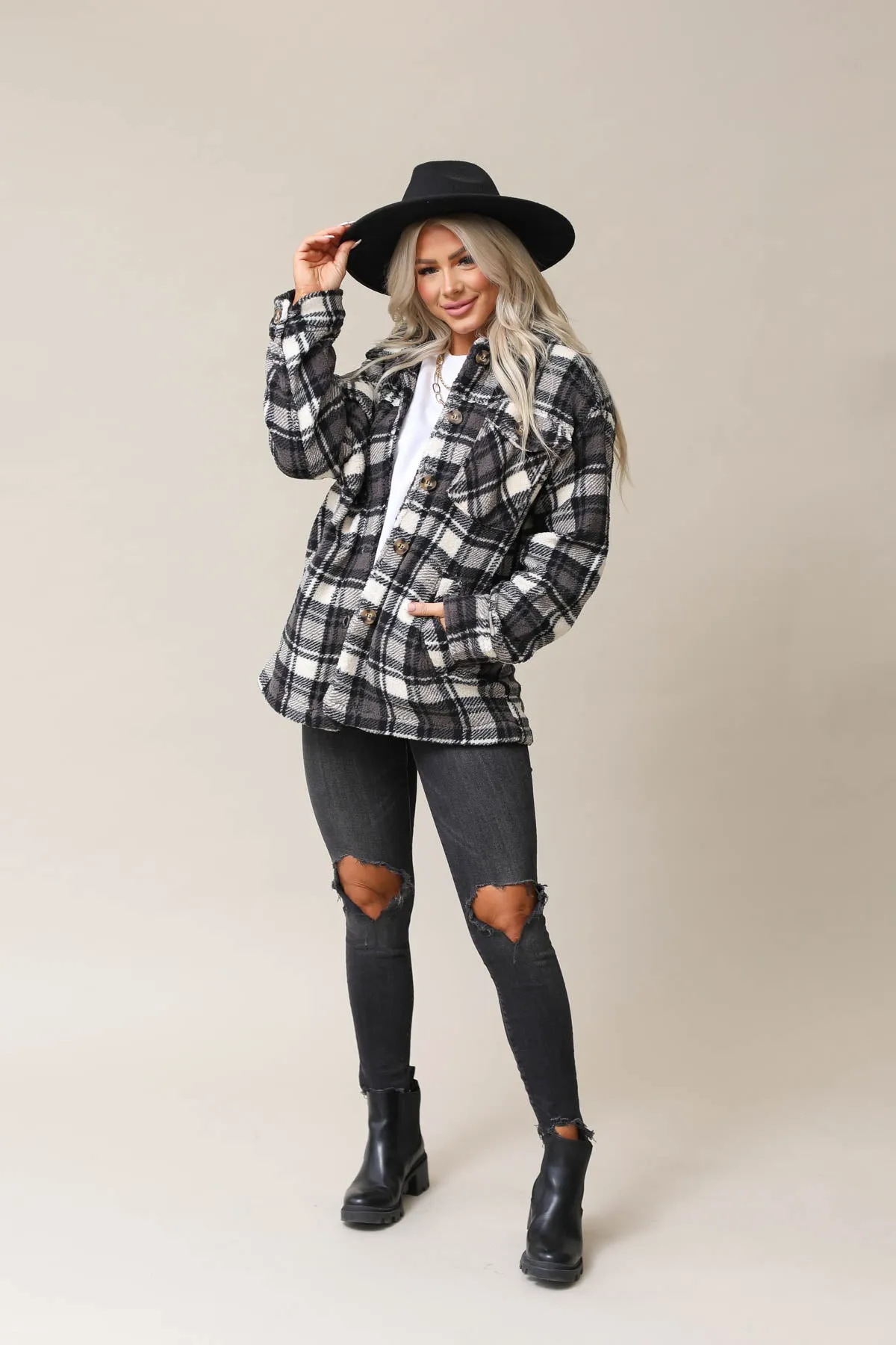 Sherpa Fleece Plaid Jacket