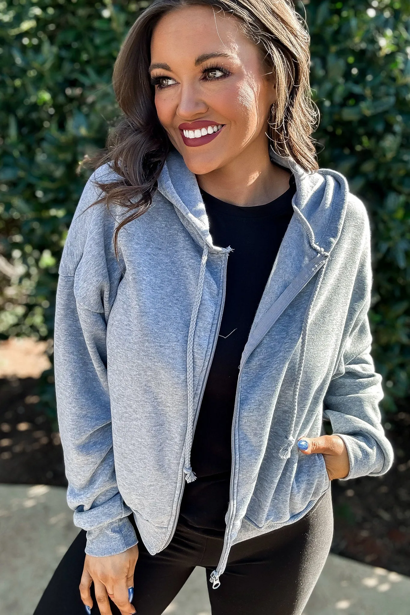 So Popular Heather Grey Basic Fleece Zip Up Hoodie