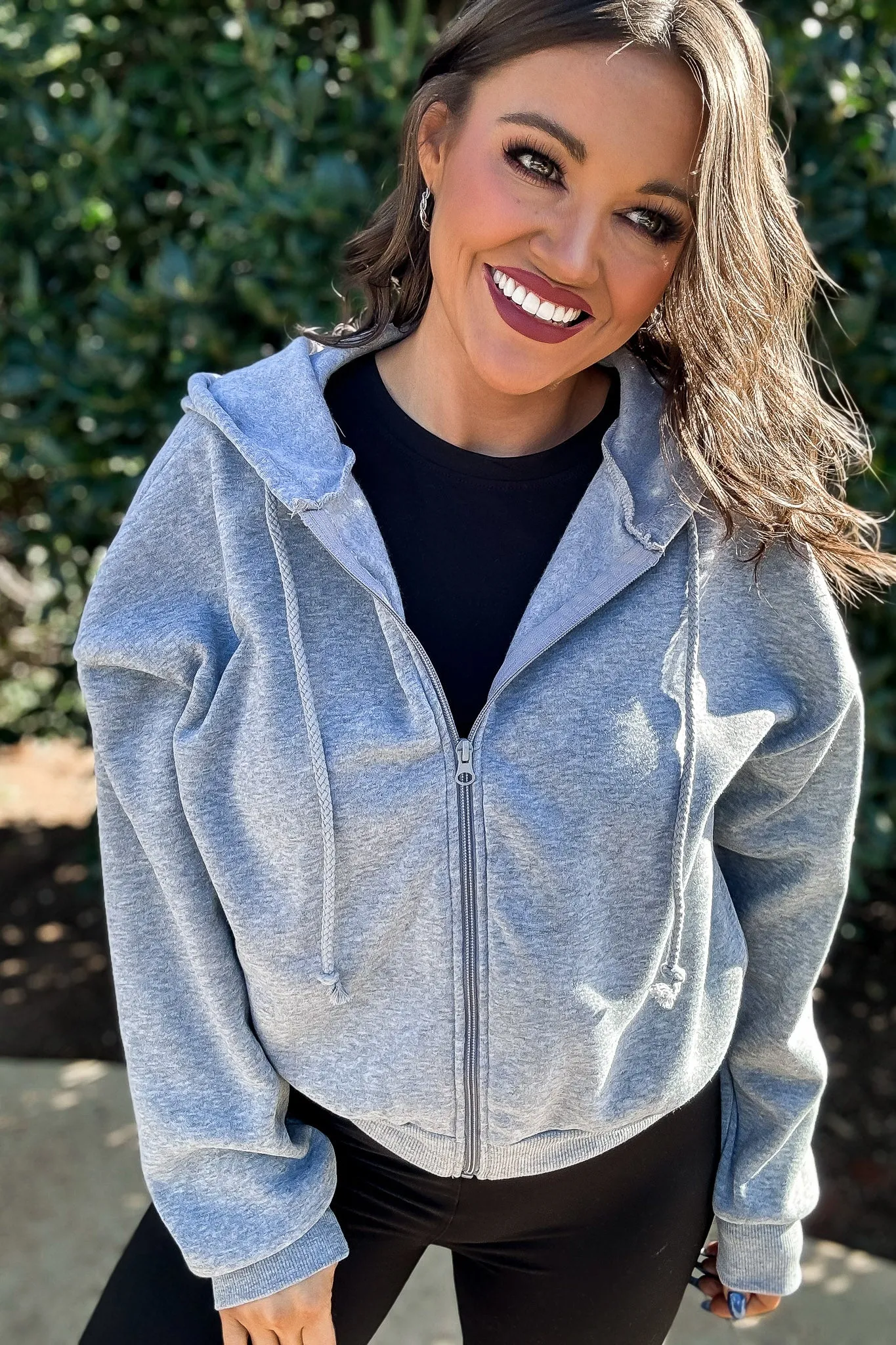 So Popular Heather Grey Basic Fleece Zip Up Hoodie