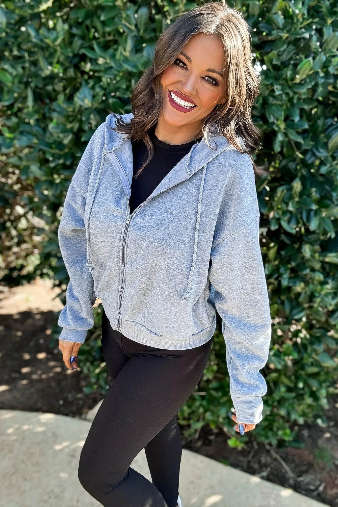 So Popular Heather Grey Basic Fleece Zip Up Hoodie