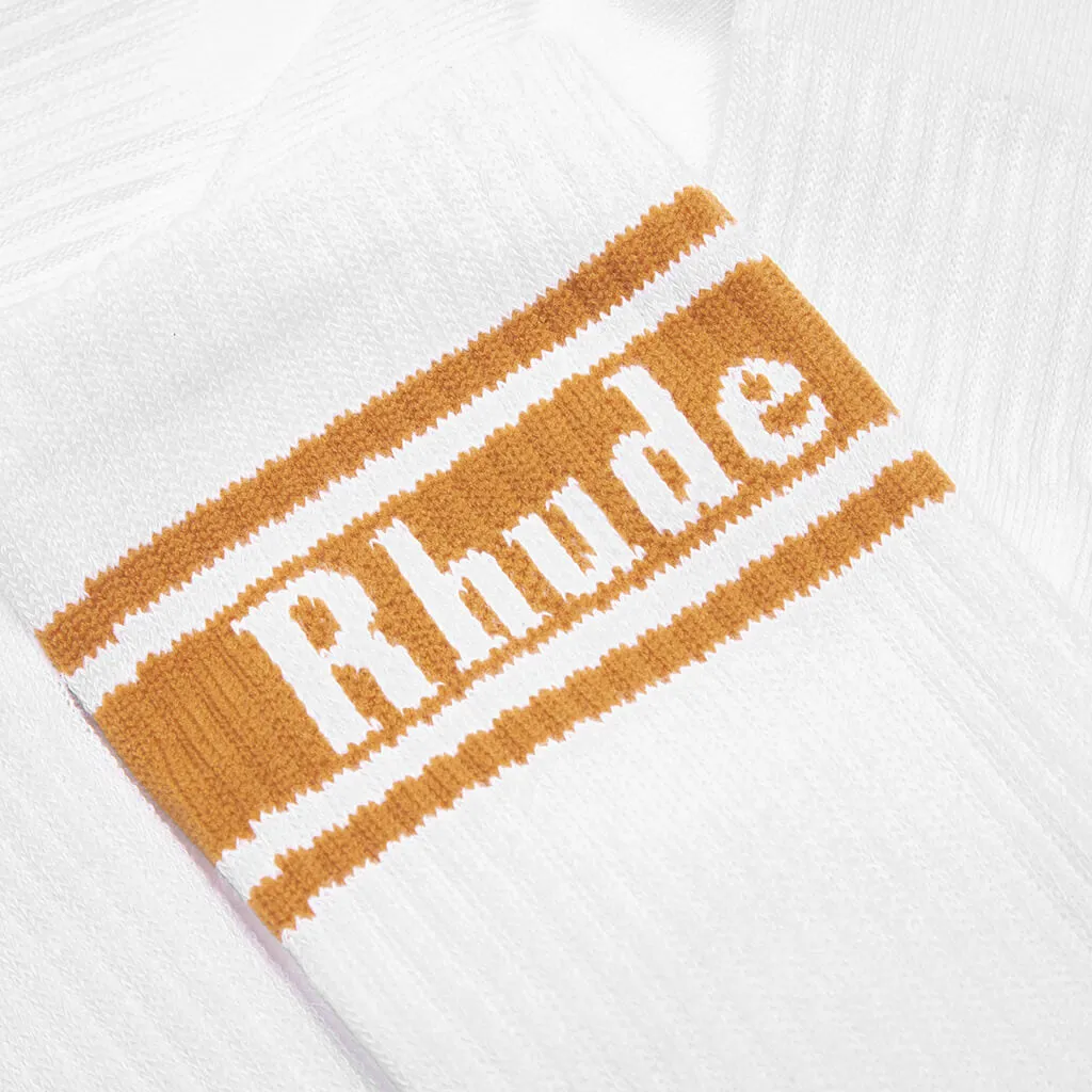 Stripe Logo Sock - White/Mustard