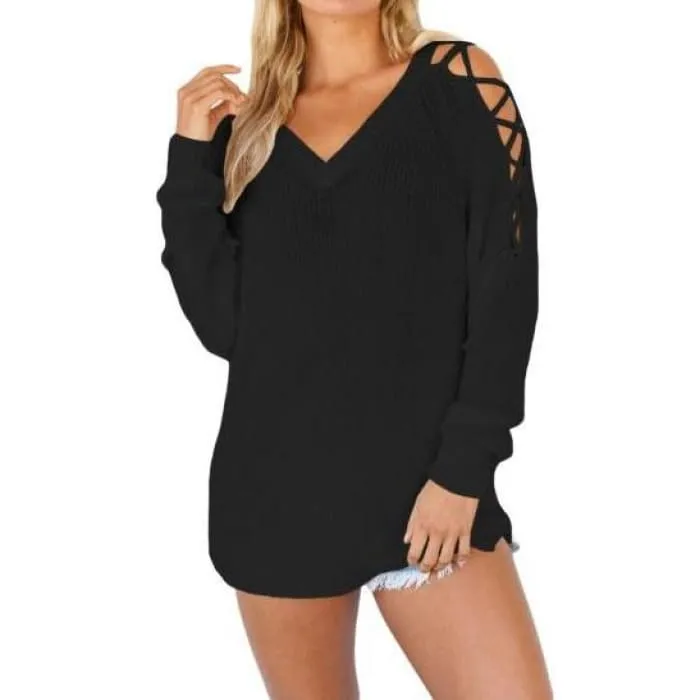 Sweater with Lace-Up Shoulders