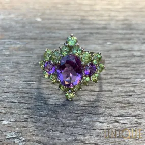 Vintage Sterling Silver Amethyst And Peridot Ring