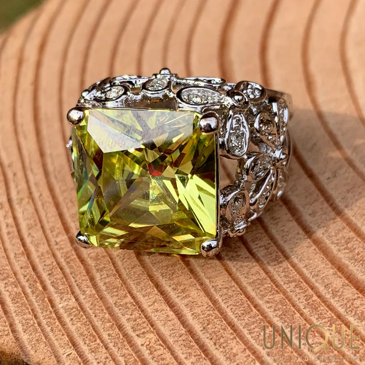 Vintage Sterling Silver Large Peridot Statement Ring