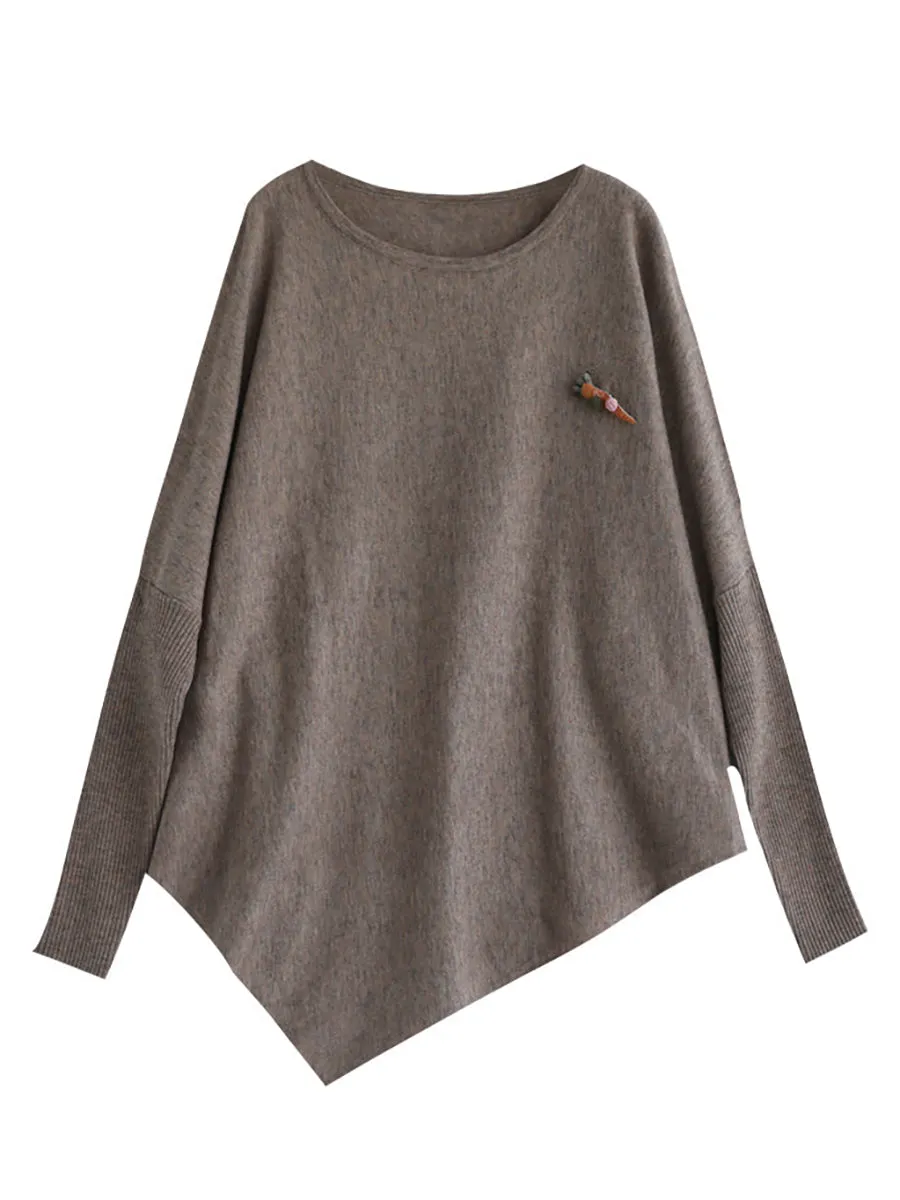 Women Solid Irregular Hem Loose Sweater