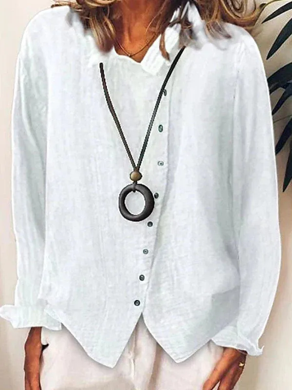 Women's White, Yellow, and Blue Button-Up Shirt Blouse