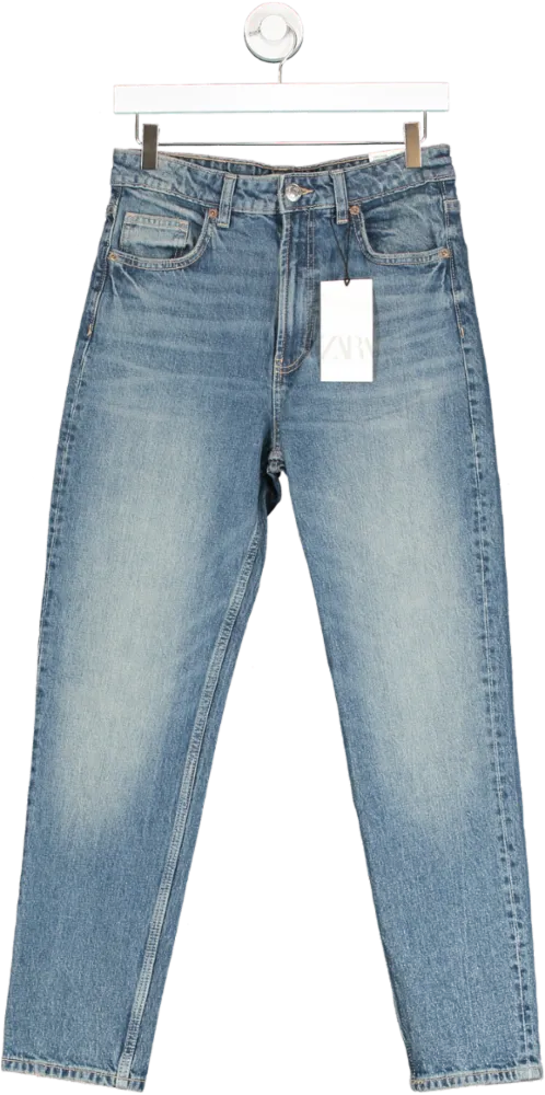 ZARA Blue High Rise Mom Fit Jeans UK 10